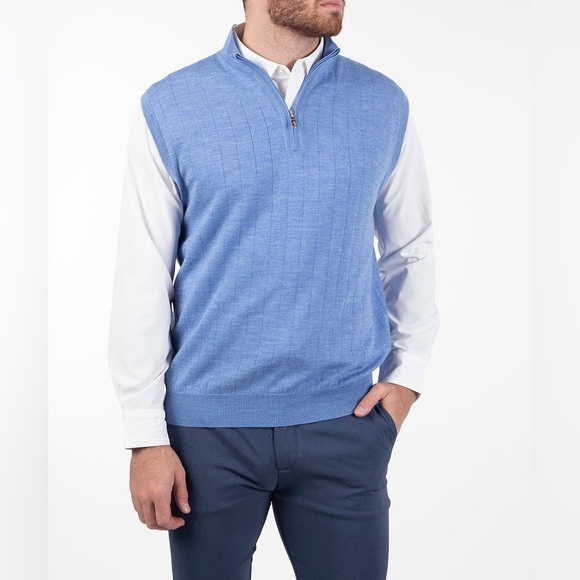 Bobby Jones Signature Merino Lined Quarter-Zip Mock Neck Wind Vest Blue Size L - Picture 1 of 14